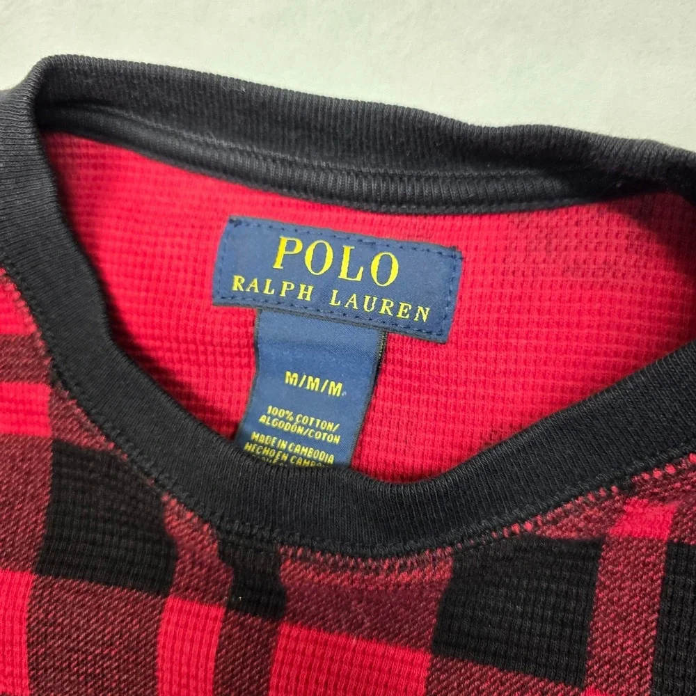Polo Ralph Lauren Thermal Shirt Mens Medium Red‎ Black Plaid Sleepwear